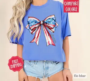 Coquette USA Bow Shirt Comfort Colors, America Shirt for July 4th, Memorial Day Shirt, USA Shirt, Election Shirt, Patriotic Bow Shirt