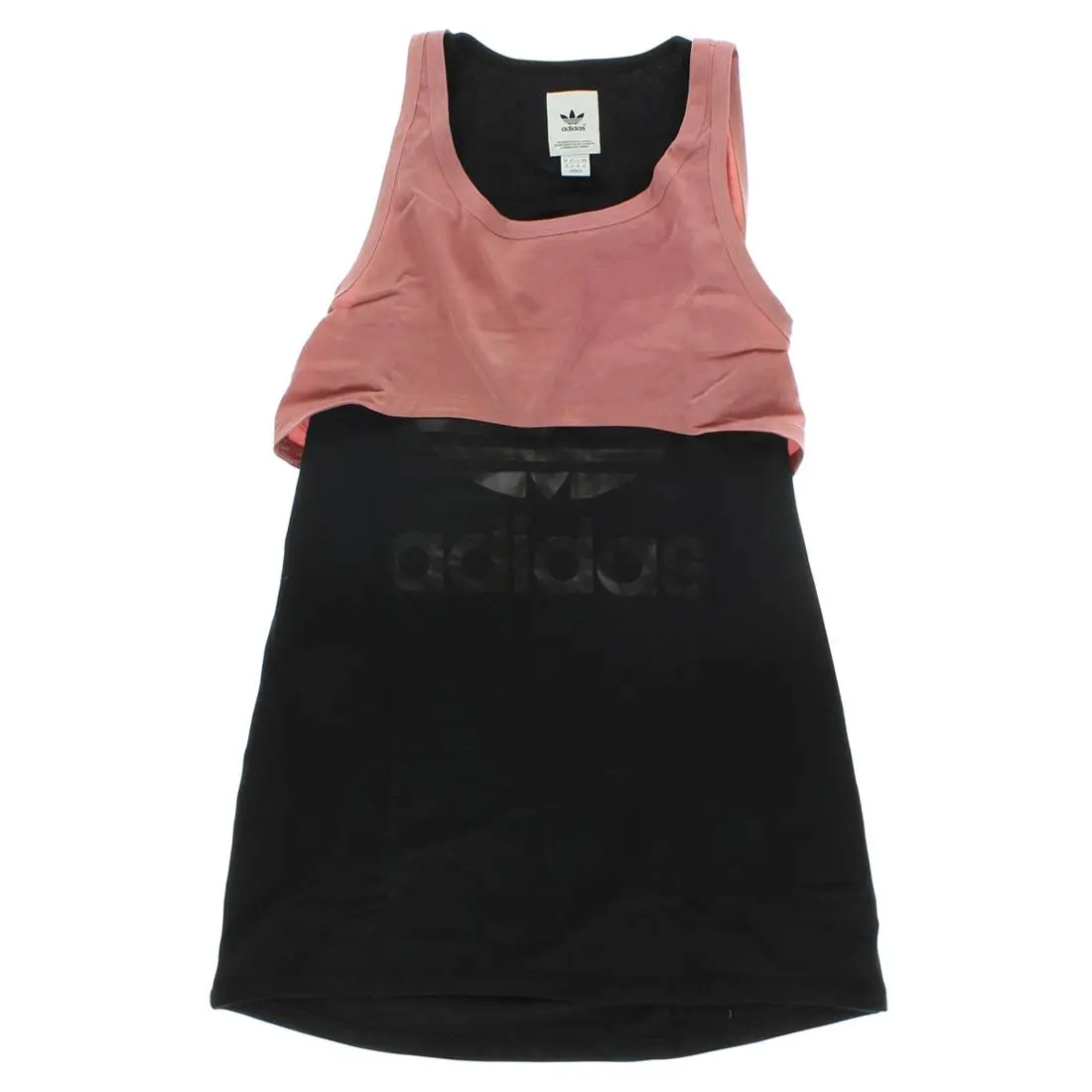 Asymmetrical Layer Dress with Cropped Top Low Crew Neck Upper Layer and Regular Length Under Layer. Reflective Trefoil Print with Adidas Logo Detail on Front of Bottom Layer Relaxed Fit
