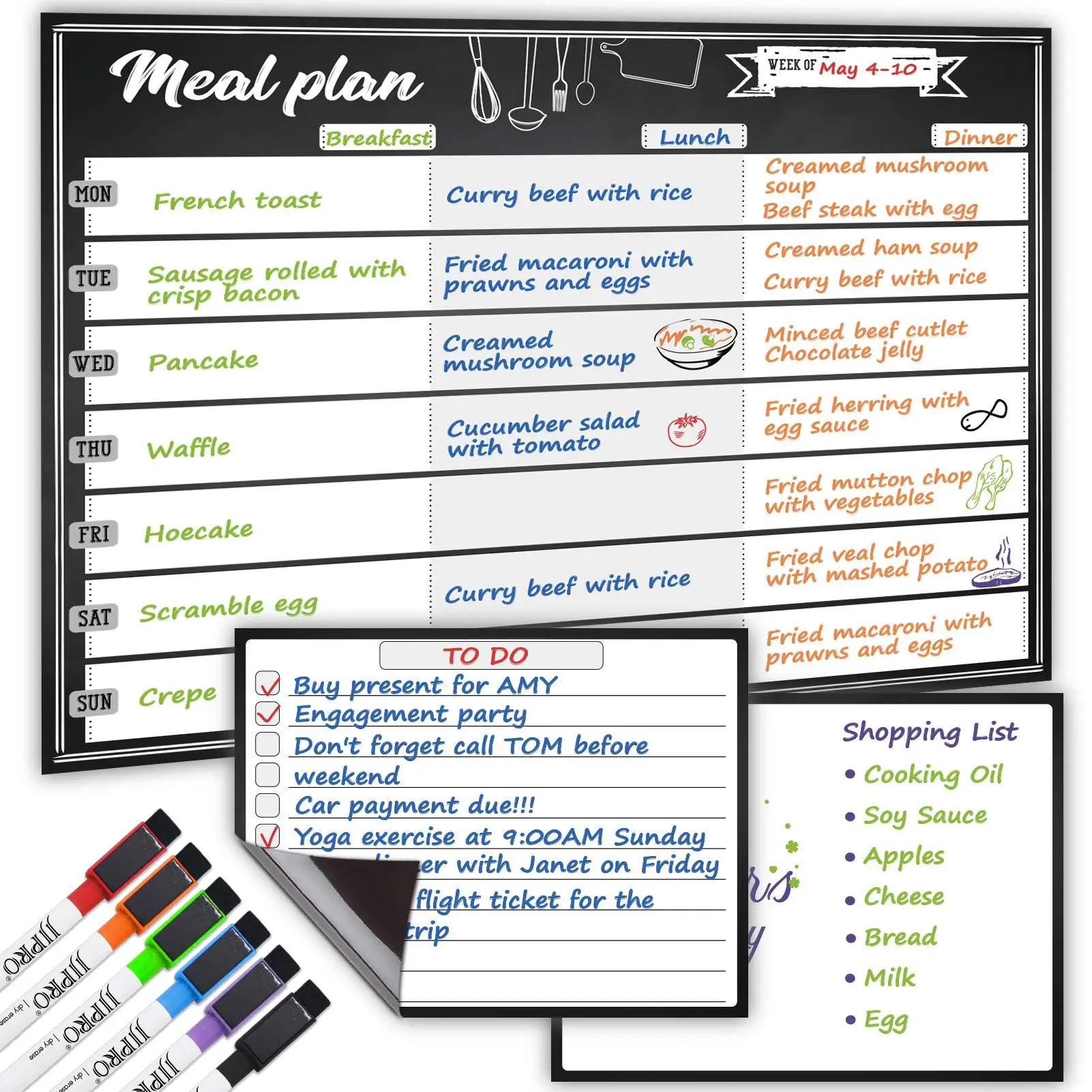 Magnetic Dry Erase Meal Planning Whiteboard For Refrigerator-one 14.5x11 Weekly Menu Board And Two Notes Kitchen Fridge-refrigerator Organizer With Planner Boards