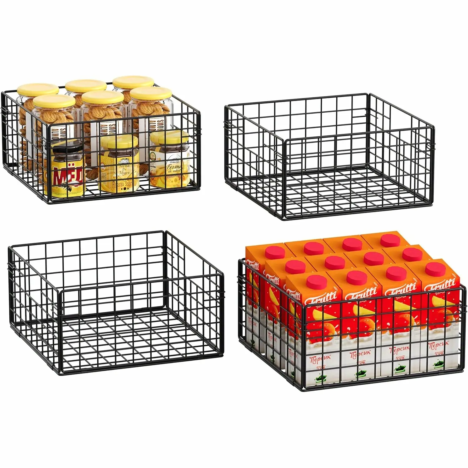 X-cosrack Metal Wire Basket Organizers Foldable& Wall Mounted Freezer Organizer Bins with Handles 4 Pack- Extra Large Mesh Bin for Pantry Organization Kitchen Laundry Closet Garage Patent Design, Shelf Baskets