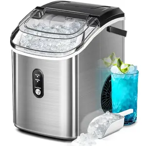 AGLUCKY Nugget Ice Maker Countertop, Portable Pebble Ice Maker Machine, 35lbs/Day Chewable Ice, Self-Cleaning, Stainless Steel