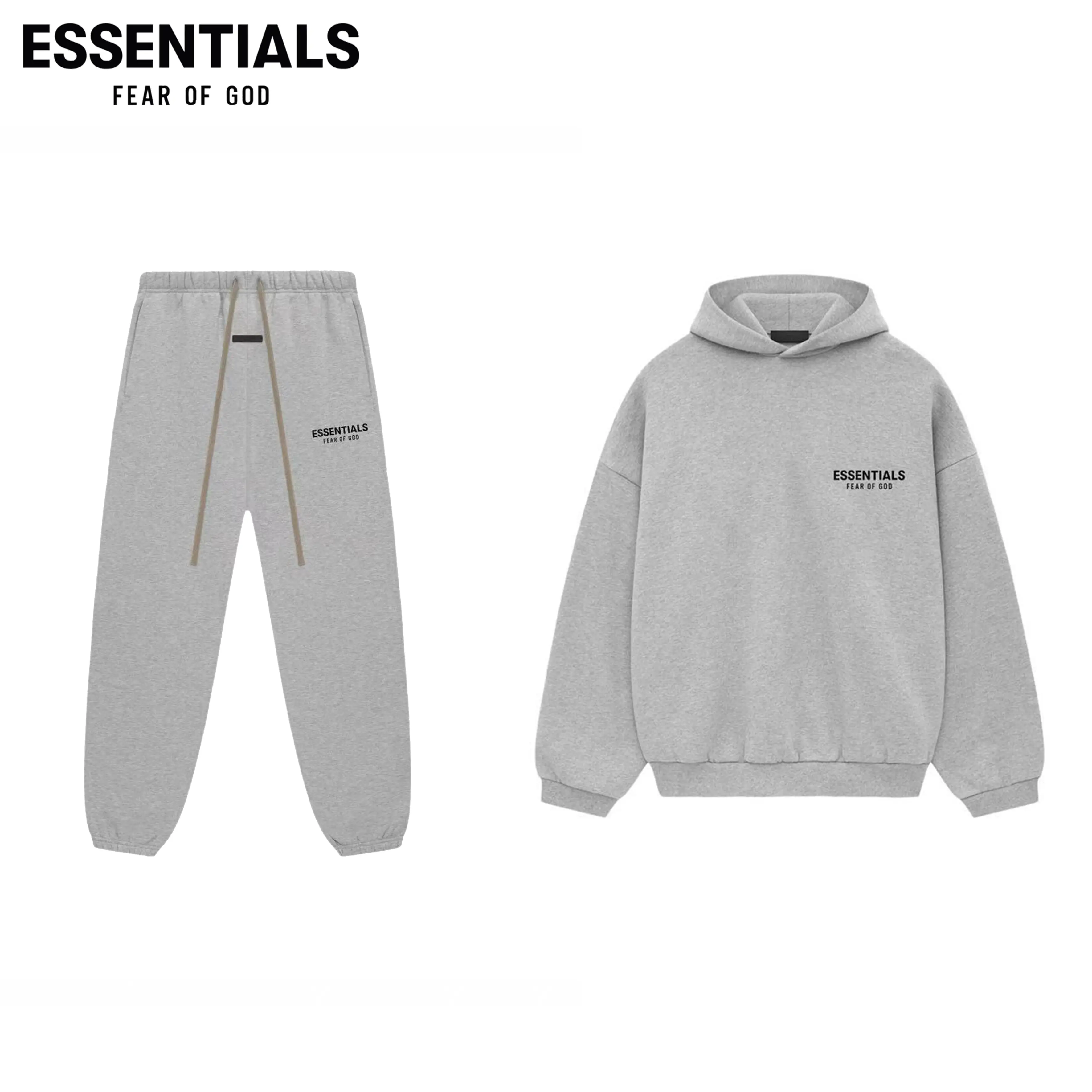 Fear of God Essentials SS24 Tracksuit Heather Grey Heavyweight Fleece Hoodie Sweatpants 2 Piece Set Pullover Joggers Unisex