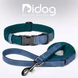 Didog Soft Cotton Dog Collar and Dog Leash for Samll to Large Dogs,Dog Collar with Quick Release Metal Buckle, Durable & Adjustable Pet Collars for Puppy Gift