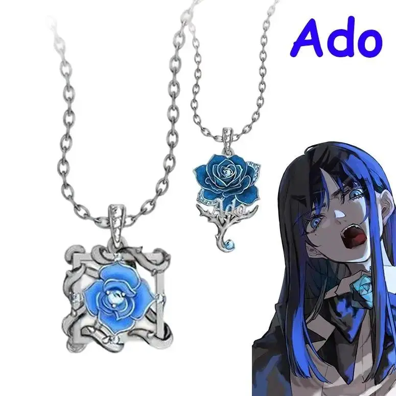 Anime Ado Cosplay Necklace Unisex Rock Blue Rose Couple Choker Fashion Clavicle Chain Jewelry Accessories YLK