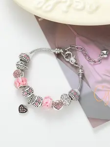 New Crystal Glass Beads Bracelet for Women, Pan Family Large Hole Pearl Unique Hand Chain, Fashionable Ladies' Jewelry Heart Shaped Bracelet, Pretty Bracelet