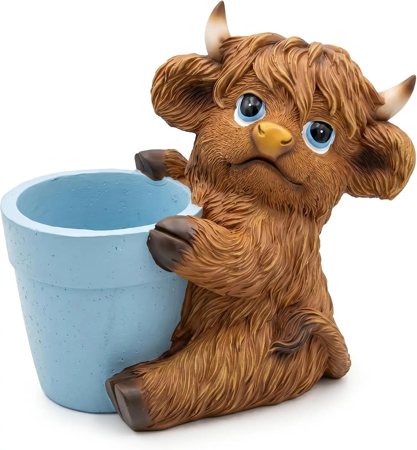 Highland Cow Planter, Whimsical Farmhouse Succulent Flower Pot | Resin Cow Planter, Whimsical Farmhouse Flower Pot, Tabletop Succulent Container, Bottom Drainage Hole, Novelty Decor