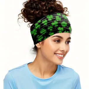 1 piece of St. Patrick's Day green clover printed headband-comfortable, non-slip polyester sports belt, light green/black, four-season multifunctional ladies' hair accessories.