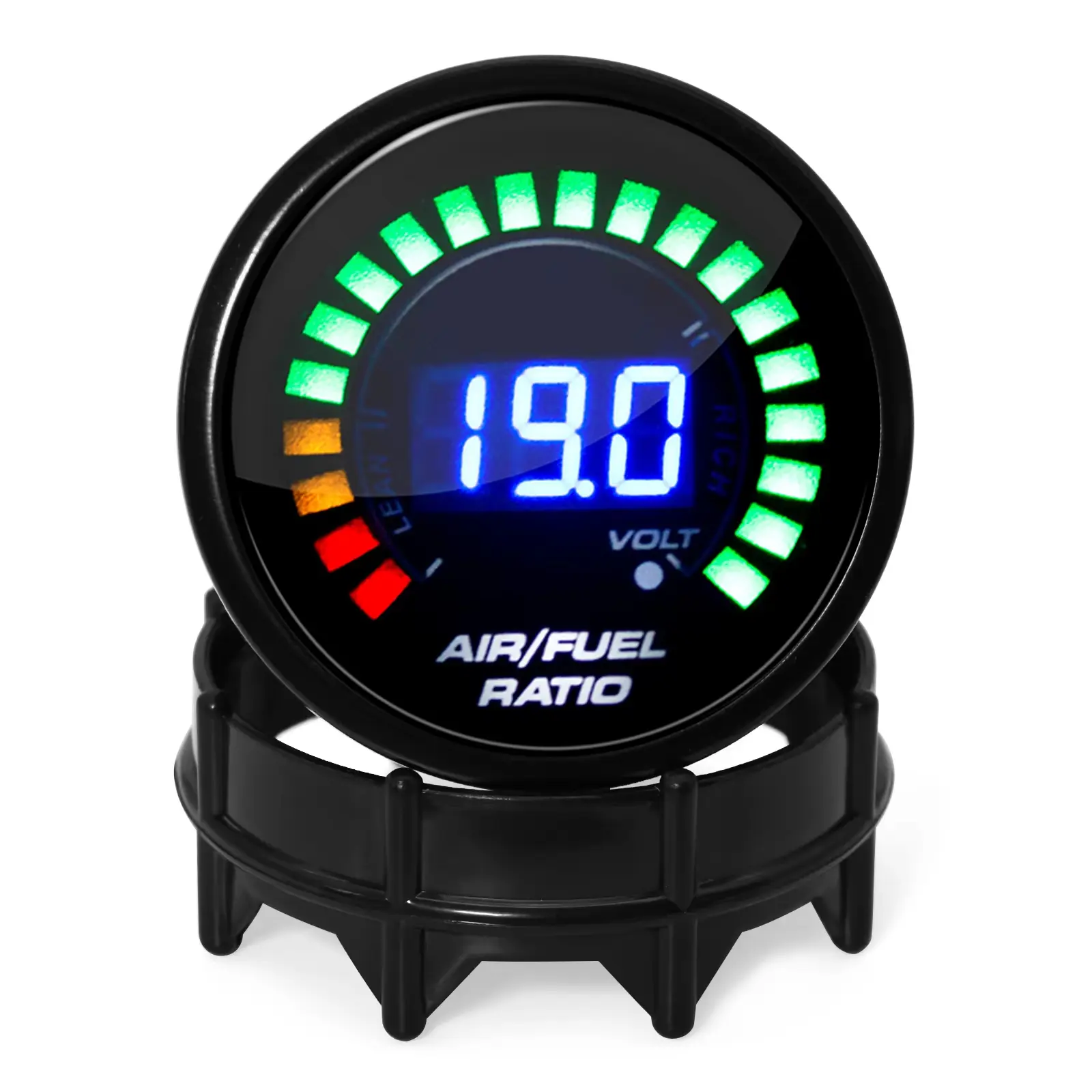 52mm 12V Dual-Function AFR Voltage Gauge - Digital Circular Gradient Color LED Air Fuel Ratio Monitor with High-Bright Blue Digital Screen for Engine Tuning, Gasoline Cars, Racing Vehicles, Modified Motorcycle; Real-Time Engine Condition Monitoring, Dual