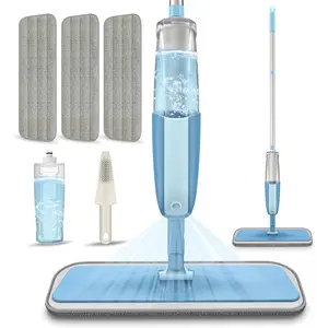 Spray Wet Mops for Hardwood Floors-Microfiber Dust Dry Mop with 3 Microfiber Washable Pads For Hard Wood Floor, Laminate, Ceramic Tiles. This mop comes with a sprayer and is suitable for commercial and home use.