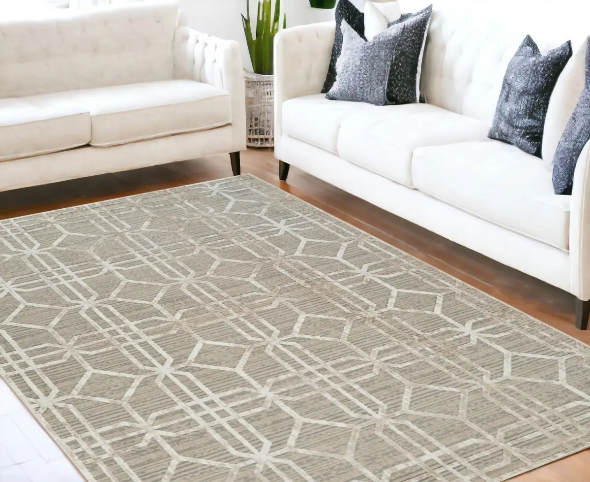 212 MAIN 5x8 ft Rectangle Area Rug, Machine-Woven Modern Abstract Distressed Design, Beige & Brown, Stain Resistant Living Room Home Decor Rug, Indoor Use, Living Room Rug, Abstract Rugs