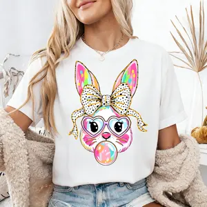 Easter Shirts for Women: Cute Bunny Shirt Leopard Rabbit Tshirt Easter Egg Hunt Funny Graphic Tee Tops