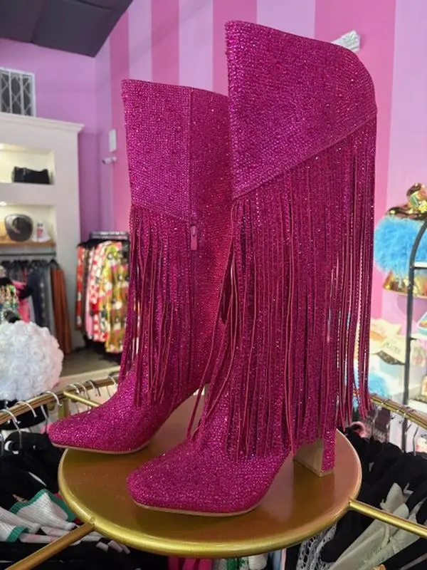 Pink Rhinestone Boots