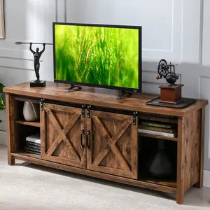 58" Farmhouse TV Stand for TVs up to 65 inch, Rustic Entertainment Center TV Cabinet for Living Room Bedroom, Wooden Sliding Barn Door TV Console Media Cabinet with Storage and Shelves