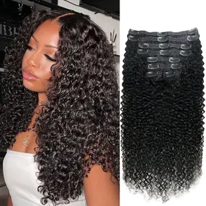 Curly Clip in Hair Extensions for Black Women Brazilian Virgin Human Hair Clip in Extensions 8Pcs Kinky Curly Clip ins Human Hair with 18Clips Double Lace Weft 120g  Natural Black