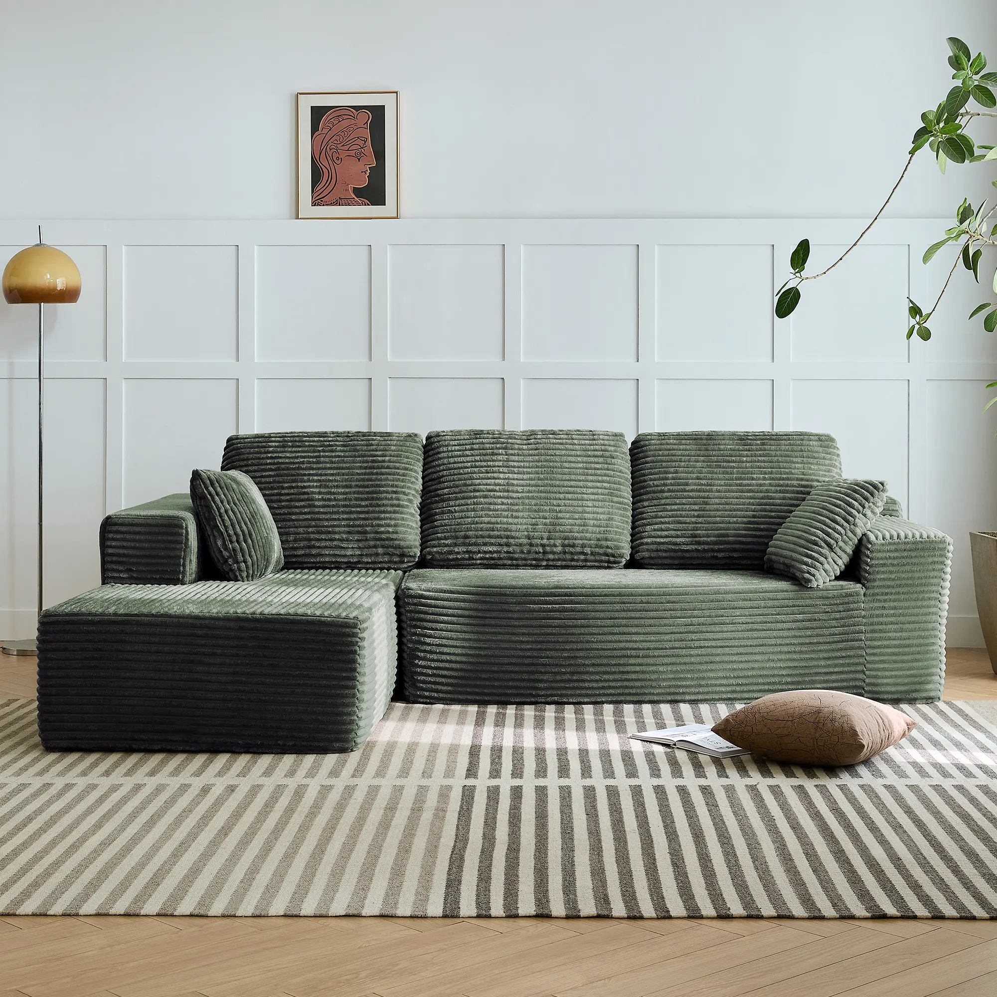 upholstered corduroy boneless  sectional  couch Modular L-Shaped Sofa Set | Plush Corduroy & Cloud Velvet | with Chaise | No Assembly Required | Flexible Configu ration Free Delivery