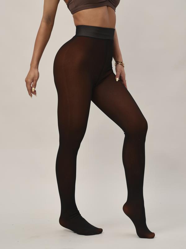 Women's Sheer Fleece-Lined Tights – Thick Warm Winter Thermal Leggings, Translucent Pantyhose for Cold Weather