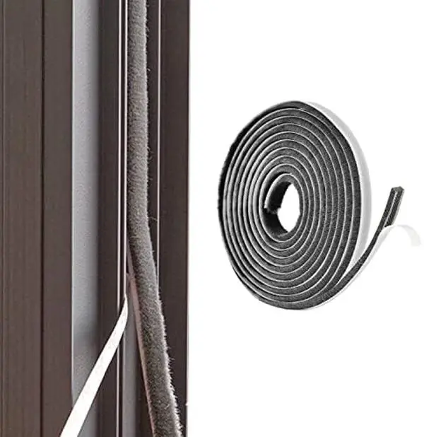 Self-Adhesive Woven Felt Seal Strip Tape, 16.5ft Length Anti-Collision Energy-Saving Weatherproof Draft Stopper (11/32in W x 11/32in Height) for Sliding Gaps, Wardrobes