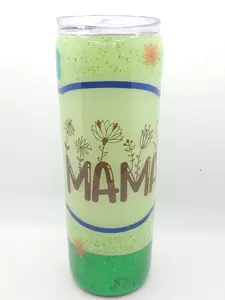 Green Dried Flower Mama tumbler- 20 oz - Epoxy Based - Sliding Lid *Ready to Ship* Bottle Cup Drinkware Handmade