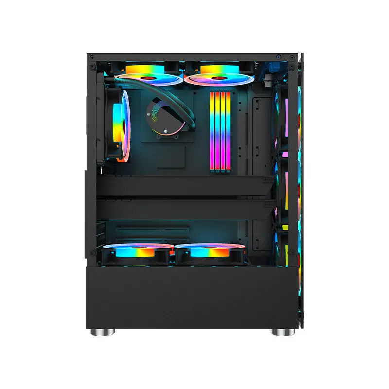 Neocolor Gaming PC Case - Double-Sided Tempered Glass (Transparent Side), Steel Plate Construction, ATX/Micro ATX/ITX Compatible, PCIe Support, Cooling Fans, USB2.0*2, L378*W190*H447mm Desktop Component for Internet Cafes