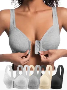 4PCS EssElegance Adjustable Front Closure Push Up Bra Wireless Cross-Back, Seamless & Side Support for Daily Wear