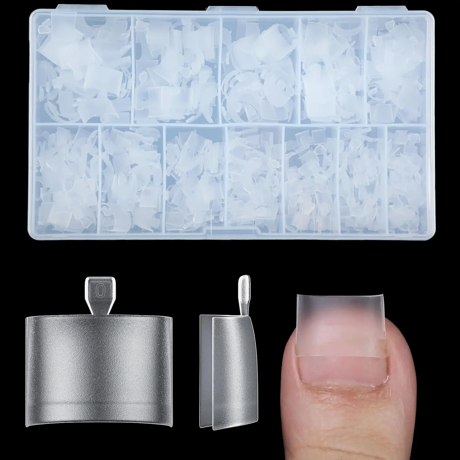 600 Pcs Gel X Toe Nail Tips, 12 Sizes Extra Wide Large Half Cover Matte Clear No-file Needed Square Shape Artificial Toenails for DIY Nail Art