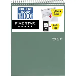 Five Star Top Spiral Notebook + Study App, 1 Subject, College Ruled Notepad, 8-1/2" x 11", 100 Sheets, Fights Ink Bleed, Water Resistant Cover, Seaglass Green (820058C-ECM)