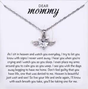 Baby Angel Wings Heart Necklace for Mom – Elegant 14k White Gold Pendant Jewelry with Heartfelt Message Card & Gift Box, Mommy of an Angel Remembrance Gift, Meaningful Sympathy Keepsake for Women, Perfect Birthday, Christmas, Memorial Present