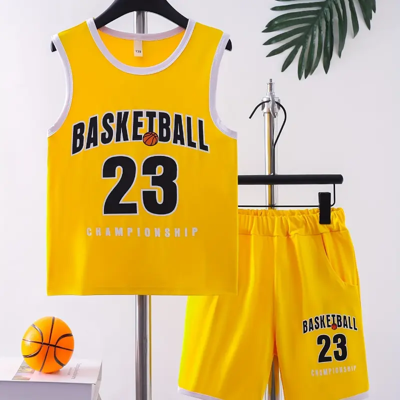 Boys' Outdoor Set  basketball shorts for kids  2pcs Boy's Breathable Sports Basketball Jersey Set, kids clothing Ideal For Daily & Wear