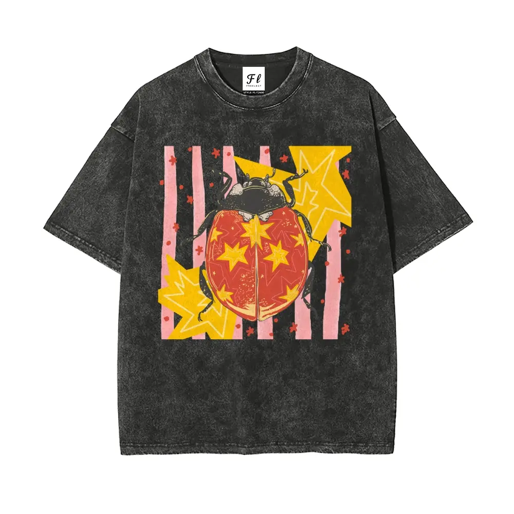 Men's Oversized Vintage Round Neck Short-Sleeve Stretch Batik Cotton Graphic T-Shirt - Pre-Shrunk Super Soft Casual Fabric, Star Beetle & Interesting Careers Prints, S-5XL Unisex Streetwear Clothes