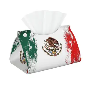 1pcs Mexican flag PU leather tissue box cover, rectangular tissue box cover, tissue box holder, imitation leather rectangular tissue box cover, bathroom tissue holder, car tissue holder for bathroom, car, bedroom, hotel, office