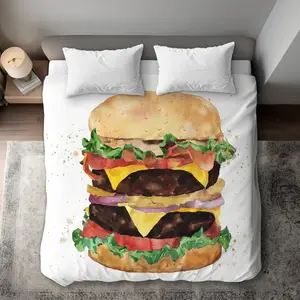 360 Stand King-Size Decorative Duvet Cover Set - Unique Watercolor Double Cheeseburger Design, Beige Microfiber Bed Set for King Size Bed & Kitchen Decor, Machine Washable Duvet Cover, Bed Sets, Washable Covers