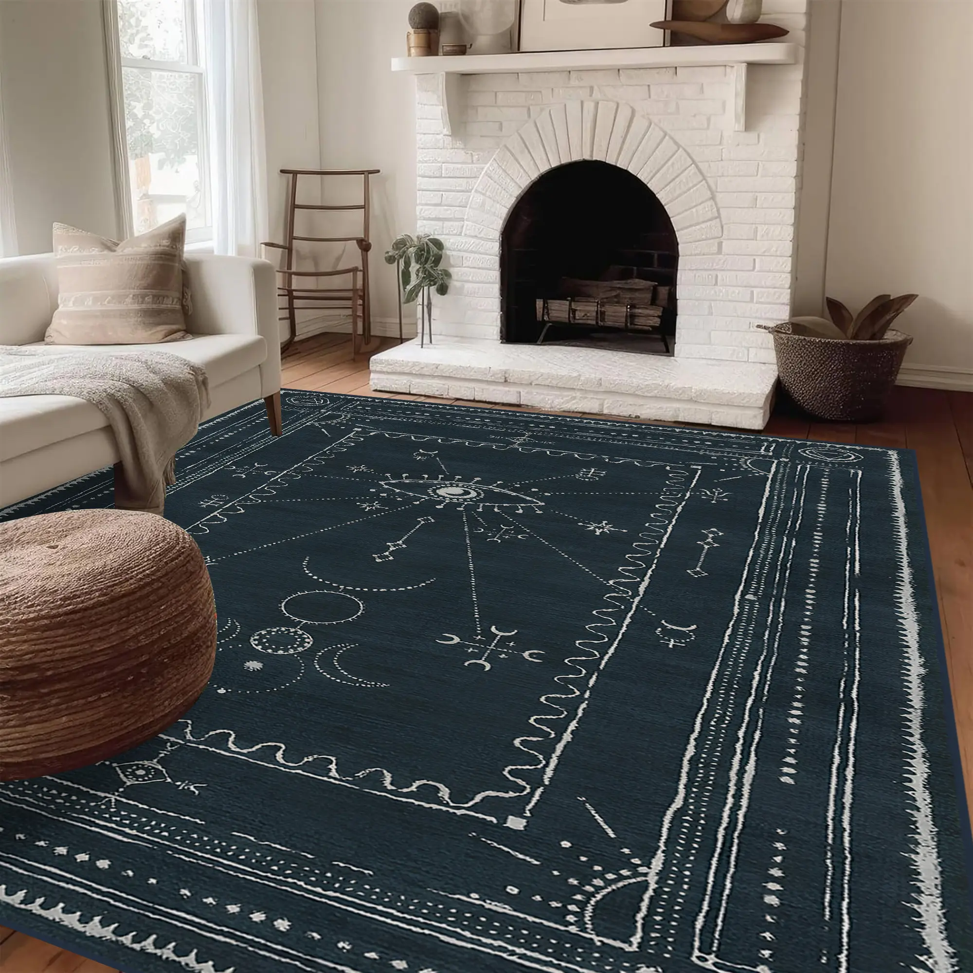 Halloween Retro Magic Pattern Carpet, Large Area Living Room Bedroom Machine Washable Rug, Nordic Style Washable Non-Slip Plush Mat, Home Decor, Home Decorative Rugs