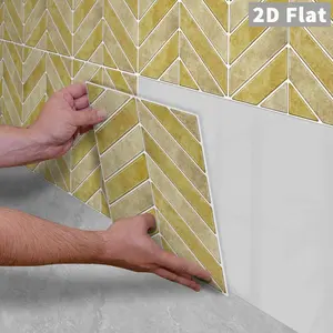 10PCS/Color Box GST Retro Warm Yellow Glazed Herringbone PE Foam Tile Stickers, Waterproof Oil-Proof Shockproof Wear-Resistant Peel & Stick Wall Decals for Kitchen Bathroom Bedroom Office Indoor Renovation Decor