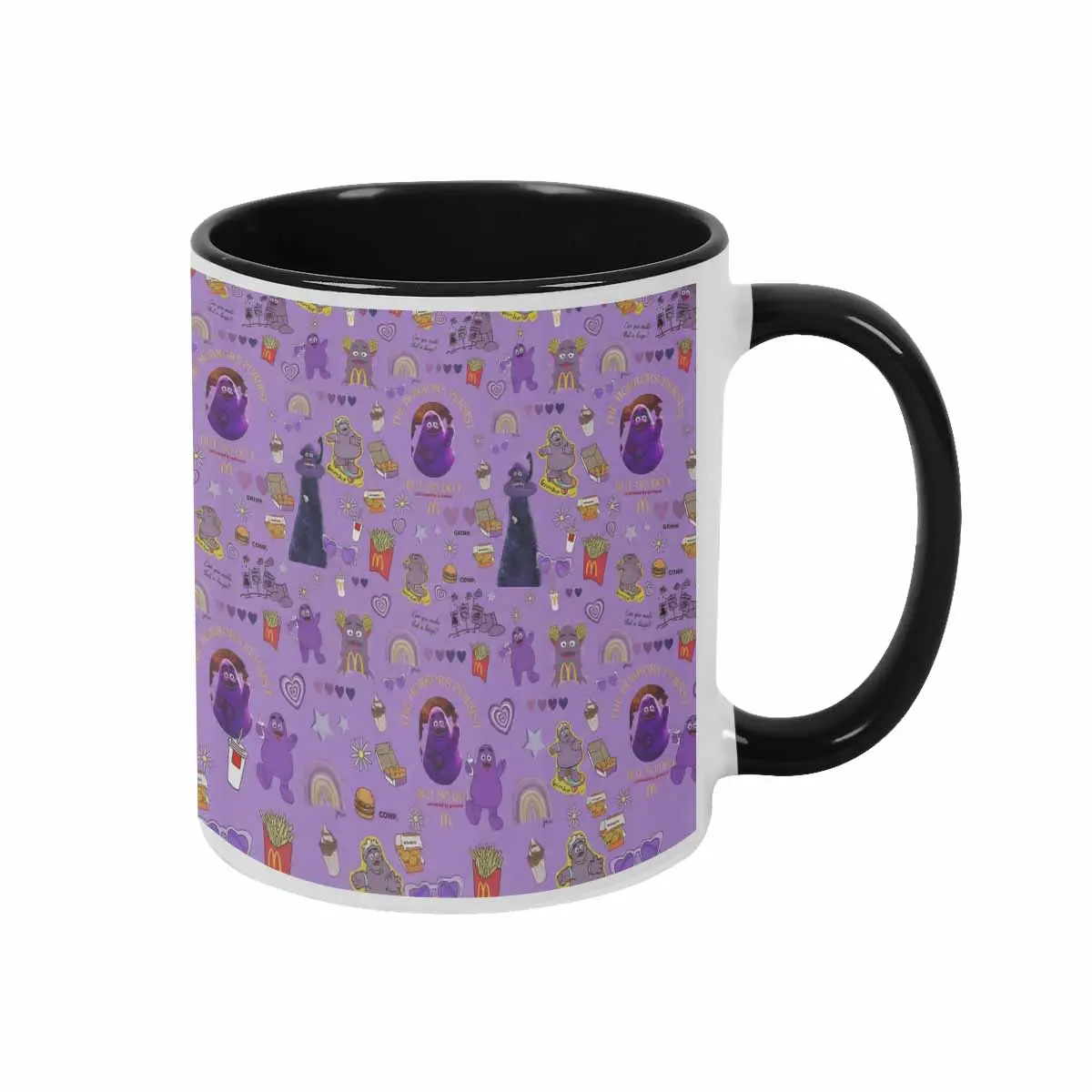 Grimace Theme Ceramic Coffee Mug (11oz-15oz) - Halloween Cartoon Fast Food Pattern, Bright White Colorful Cute Durable Washable Cup with Handle Grip, Microwave Ok for Office, Home, Coffee Lovers Teachers Coaches Gifts