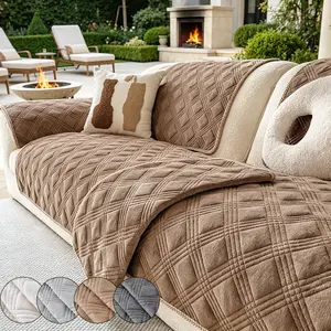 1pc Solid Color Ultrasonic Milk Velvet Plaid Sofa Cushion, Soft Skin-Friendly Dust-Proof Anti-Slip Pet-Friendly Quilted Sofa Cover, Multiple Sizes Available