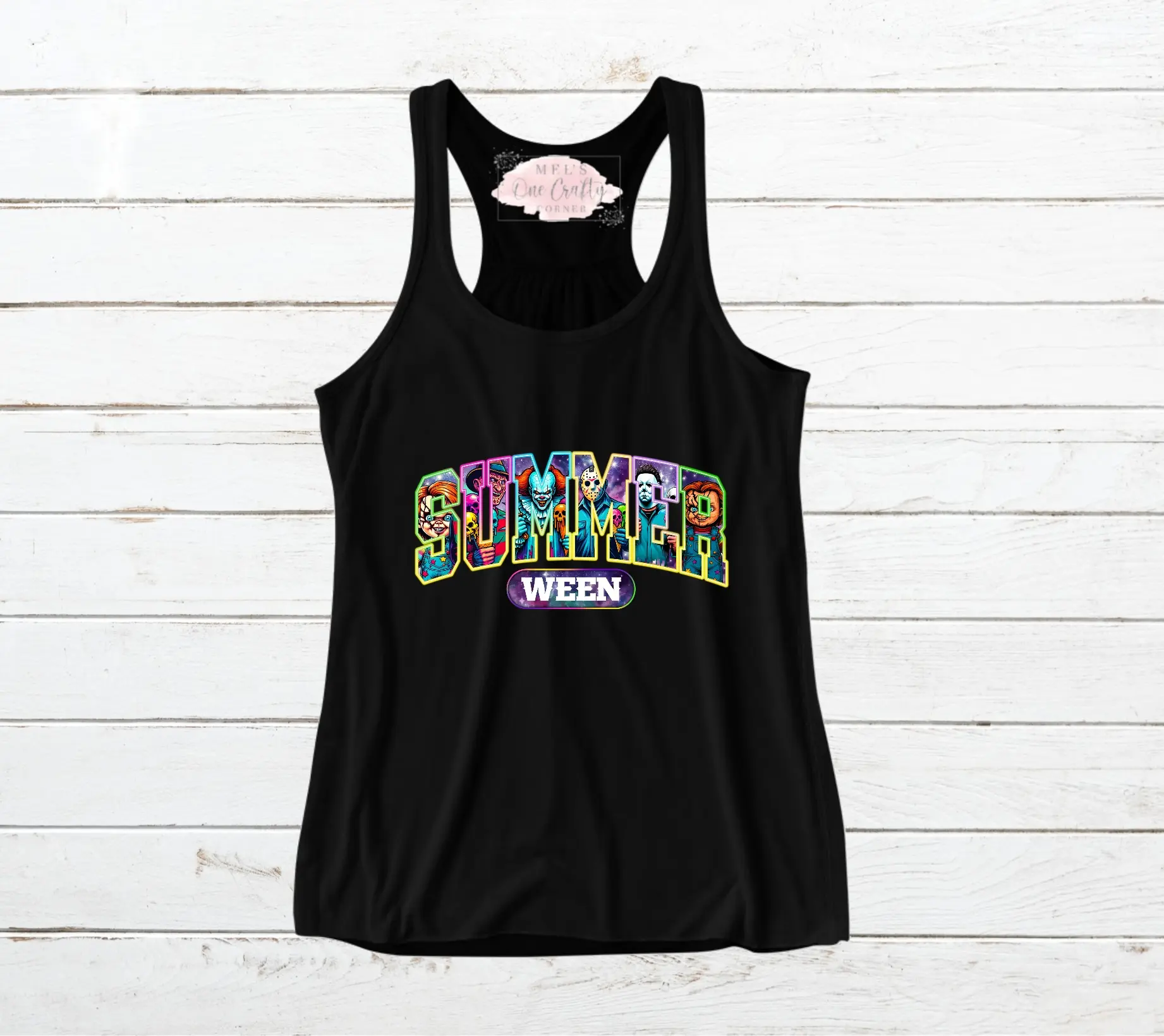 Next Level Summer Ween Shirt - Black Tank Top with Eco Solvent Transfer Design & Curved Hem - 4 oz Fabric - Ships Same Day