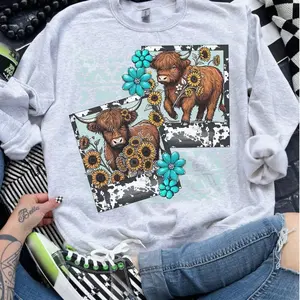 Highland Cow Polaroid - Ash Grey - Sublimation-  - Unisex Jersey Sweatshirt