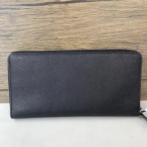 Pre-owned PRADA Black Saffiano Leather Zippy Wallet with chain