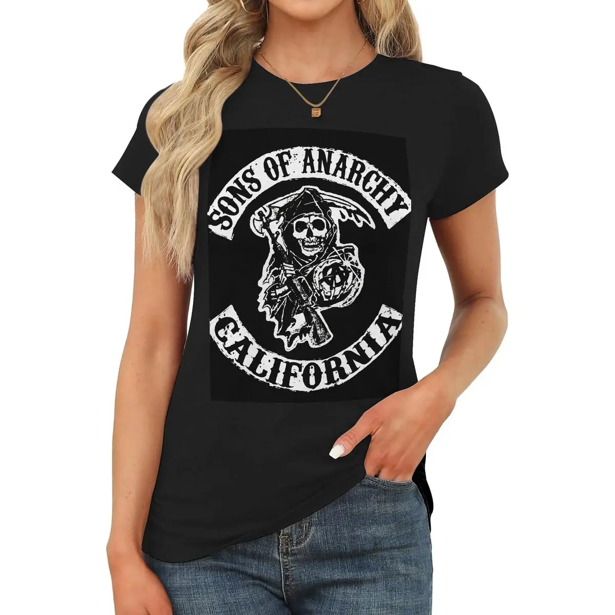 Women's Sons of Anarchy Graphic Round Neck Cotton Short-Sleeve Fitted T-Shirt - Soft, Simple, Birthday, Teacher Casual Summer Basic Top, Shortsleeve, Tshirt, Comfortable, Cute, Baby, Style, Party, Thanksgiving