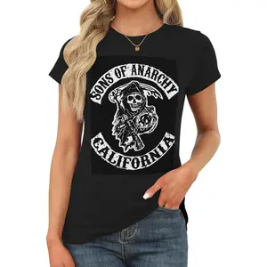 Sons of Anarchy 4R      Women's round-neck T-shirt, cotton short-sleeved fitted top, casual summer basic style T-shirt