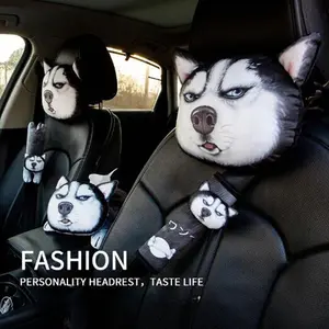Husky Car Neck Pillow Cute Cartoon Neck Pillow for Car Creative Two Siberian Husky Dog Headrest Unique Car Neck Support Pillow
