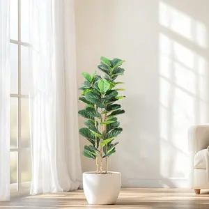 Faux Fiddle Leaf Fig Tree with White Pot Premium Polyester Fibers Lifelike Fake Tree for Home Office Decor Indoor Outdoor 5FT Ornament
