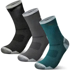 3 Pack Men's Merino Wool Hiking Socks, Micro Crew Cushioned Hiking Walking Thermal Moisture Wicking Trekking Socks