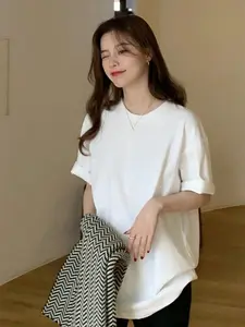 Women's Chevron Print Round Neck Tee, Casual Short Sleeve Crew Neck T-shirt for Summer, Fashion Women's Top for Daily Wear