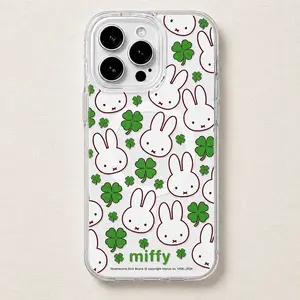 Cute Kawaii Miffy Lucky Four Leaf Clover Clear Magnetic MagSafe Phone Case, Lucky Clover Aesthetic Shockproof Protective Cover, Slim Transparent Case Compatible with iPhone 11-17 Series & Samsung Galaxy S22-S26 Ultra