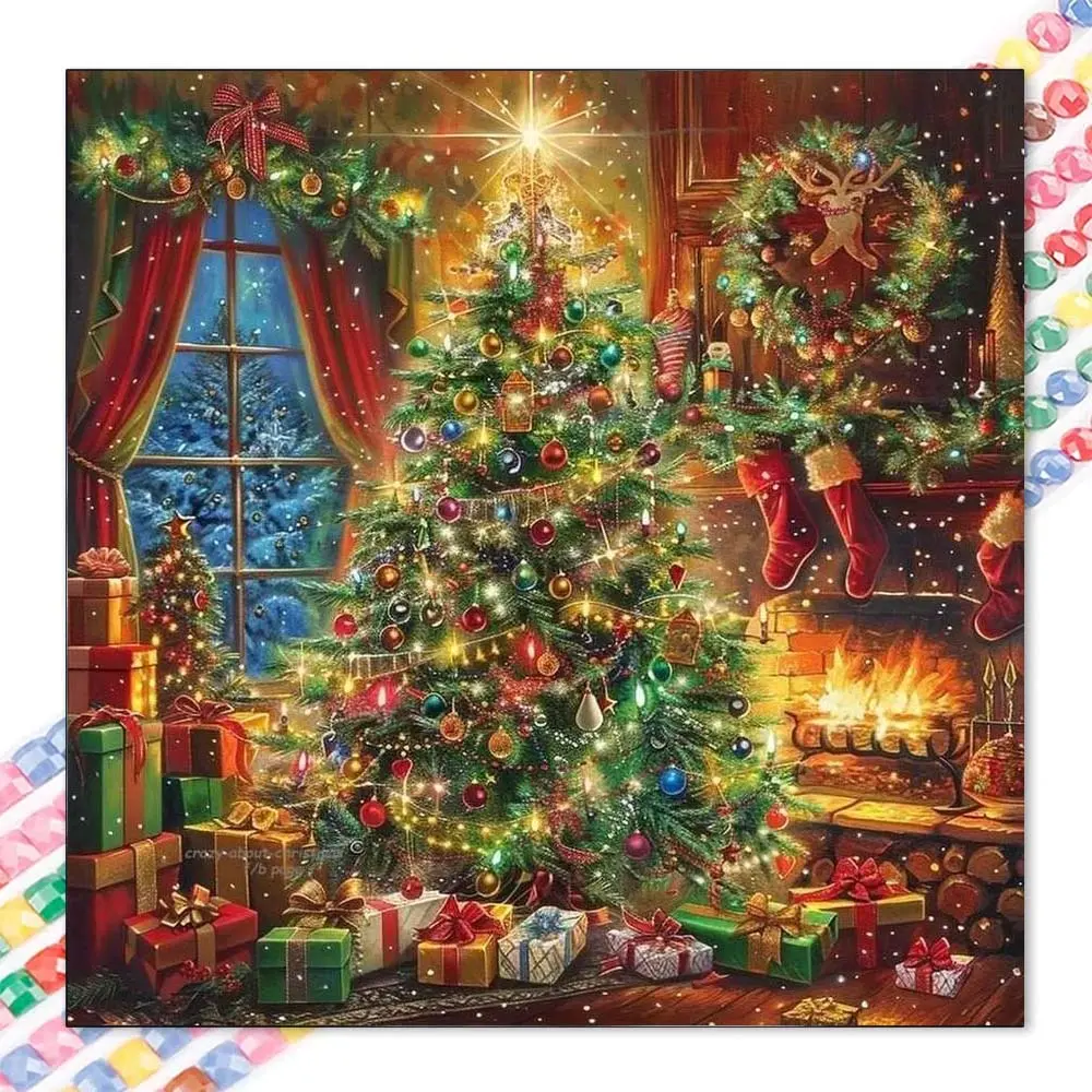 1 DIY handmade diamond painting kit, 5D diamond art kit, DIY decoration, Christmas tree fireplace diamond painting kit full round diamonds, mosaic, diamond art, DIY diamond arts, DIY art home decoration, suitable for Christmas, Handcraft, Handmade Gifts