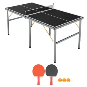 Black Professional Outdoor Table Tennis Tables,6x3FT Indoor/Outdoor Portable Ping Pong Table Game with Net for Adults/Teens,2 Table Tennis Paddles and 3 Balls
