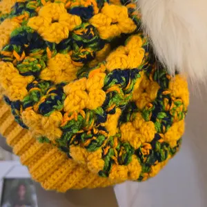 Vibrant Diamond Granny Stitch Crochet Hat - Acrylic Female Beanie with Colorful Design and Knit Detail