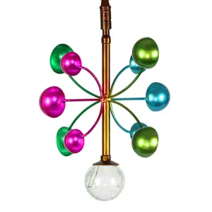 Art-In-Motion Colorful Hanging Metal Cup Spinner with Glass Crackle Ball, 9.5 by 13 Inches