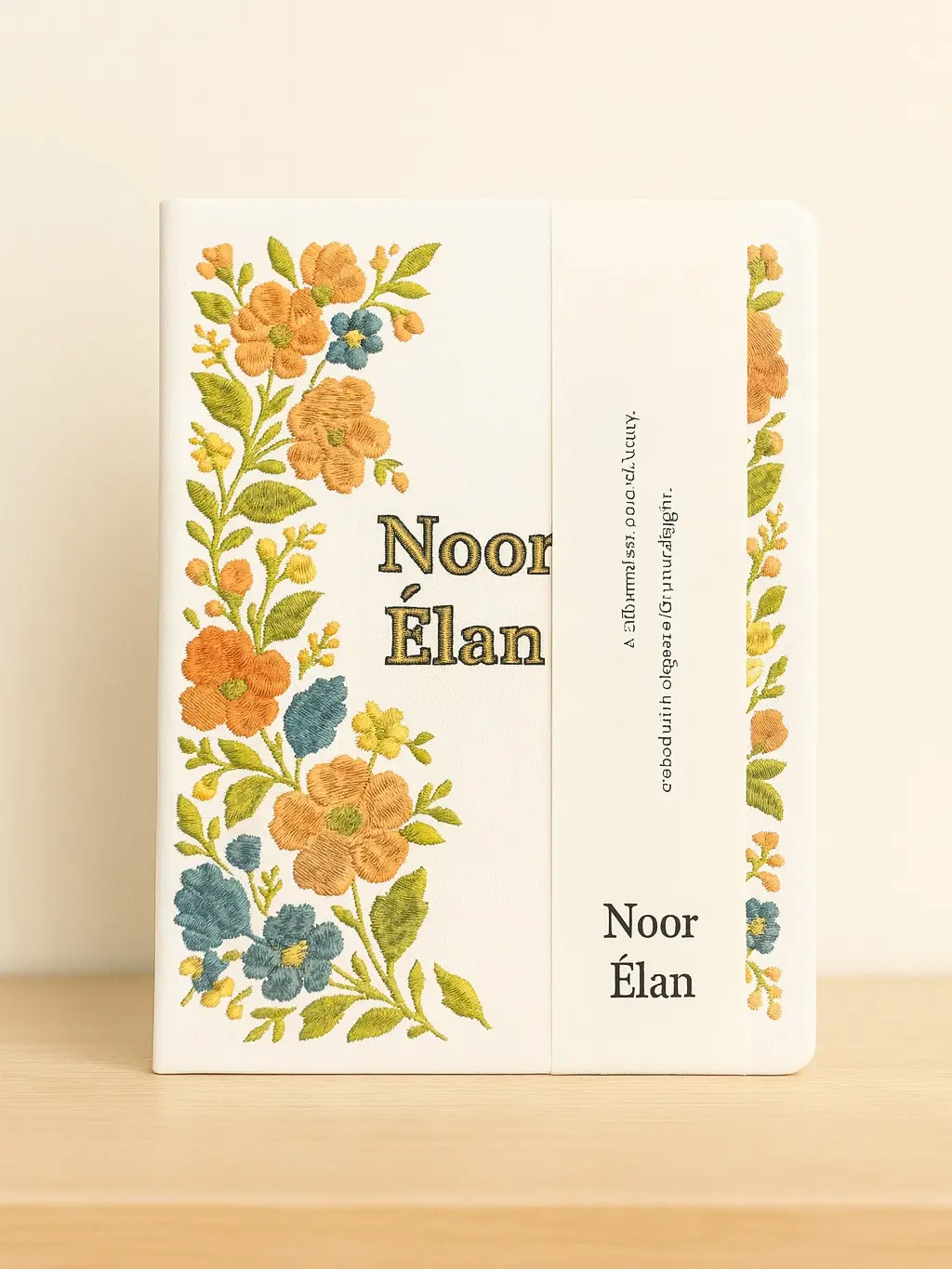 Noor Élan Élan Grace Luxury Embroidered Journal with Delicate Botanical Detailing Soft Ivory Cover for Journaling Planning or Gifting